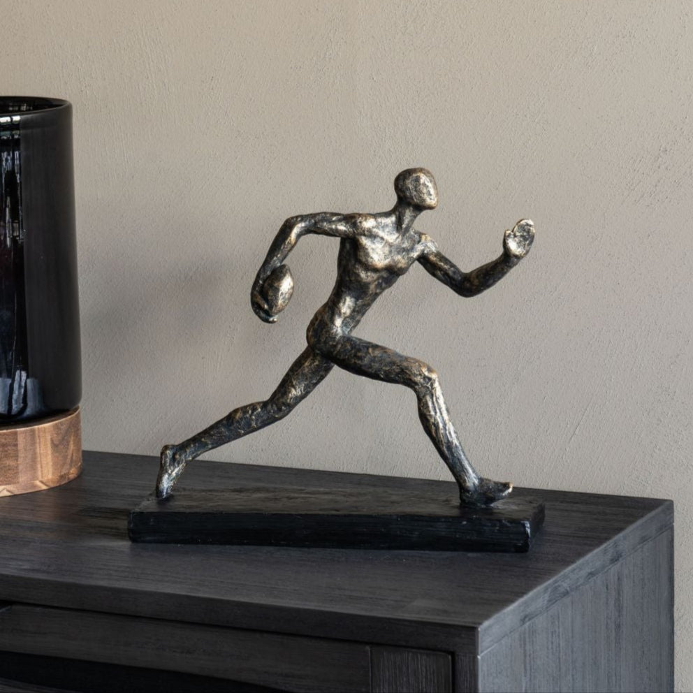 Antique Bronze Rugby Player Sculpture